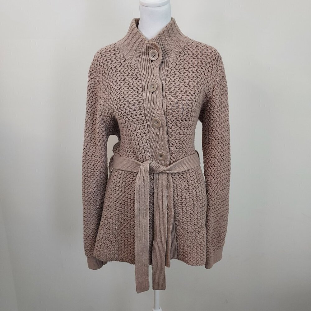 Old Navy Clothing Company Wool Blend Mock Neck Button Down Tan Sweater Size Medi